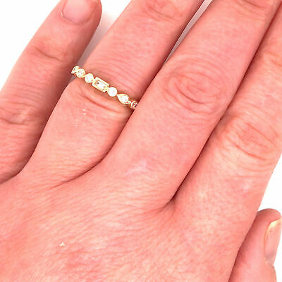 14K Round and Baguette Diamond Band Yellow Gold