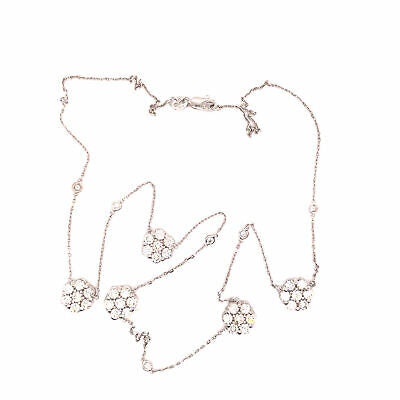 14K Diamond Flower Cluster Station Necklace White Gold