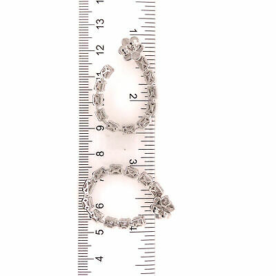 18K Round and Baguette Diamond Open Hoop Earring White Gold