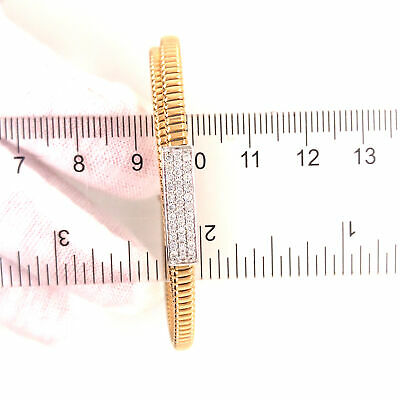 18K Diamond Pave Station Flexible Open Back Bangle Bracelet Two-Tone Gold