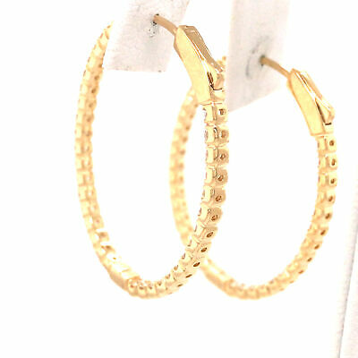 14K 2.28 Carat Diamond Oval In/Out Hoop Earrings Yellow Gold