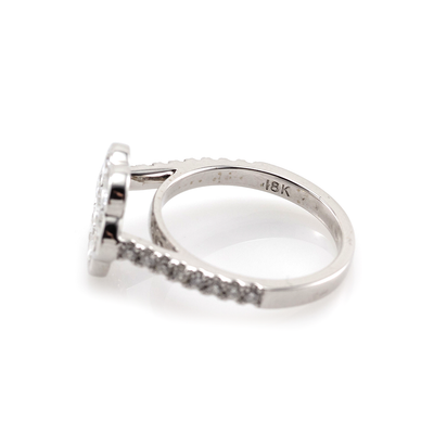 Diamond Cluster Engagement Ring. 18K White Gold. Diamond Shoulders. Made For Love Jewelry. Boca Raton, Florida.