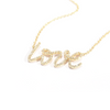 Love Necklaces. Yellow Gold and round Brilliant diamonds. Cursive Love Necklace. Made for Love Jewelry