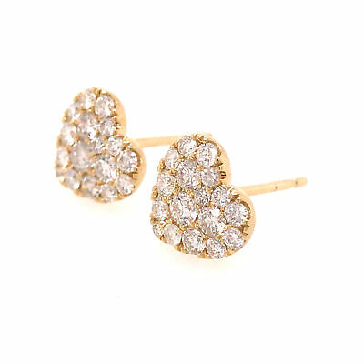 14K Diamond Heart Shape Cluster Earrings Yellow Gold