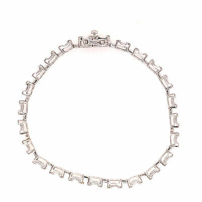 14K Round and Baguette Diamond Bracelet White Gold