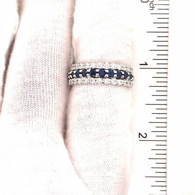 14K Diamond and Sapphire 3-Row Eternity Band White Gold