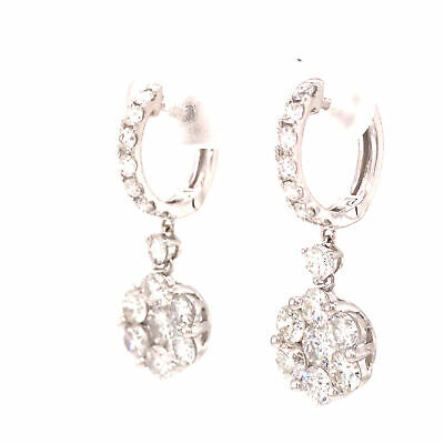 18K Diamond Cluster Dangle Earrings White Gold