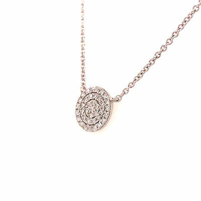 14K Diamond Pave Disc Circle Necklace White Gold 0.12ctw