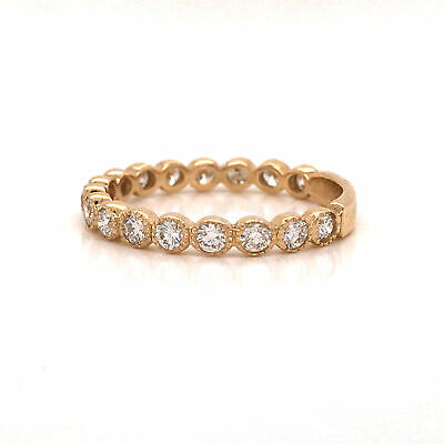 14K Round Diamond Miligrain Band Yellow Gold