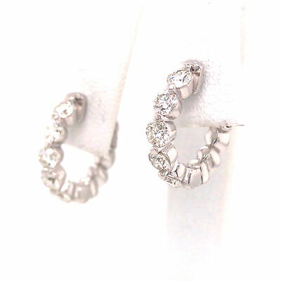 14K Diamond Huggie Earrings White Gold