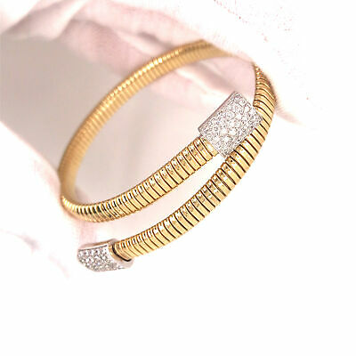 18K Diamond Pave Station Flexible Wrap Bangle Bracelet Two-Tone Gold
