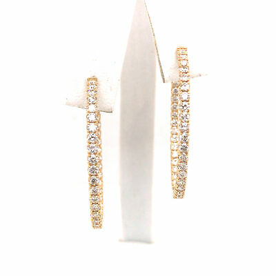 14K Diamond Oval In/Out Hoop Earrings Yellow Gold