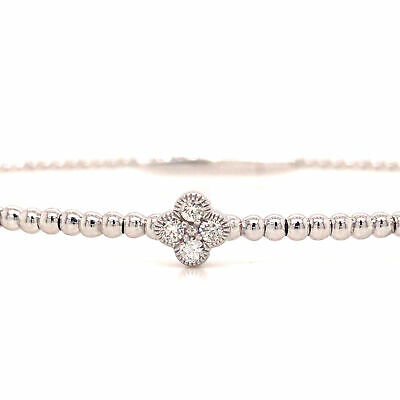 14K Diamond Flexible Cluster Station Bangle White Gold