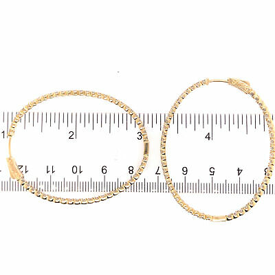 14K Oval Diamond In/Out Hoop Earrings Yellow Gold