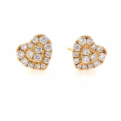 18K Diamond Heart Shape Cluster Earrings Yellow Gold