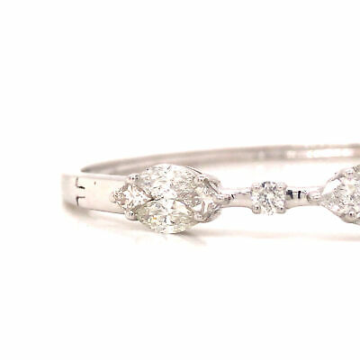 18K Diamond Cluster Bangle Bracelet White Gold