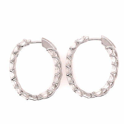 18K Emerald Diamond Elongated In/Out Hoop Earrings White Gold