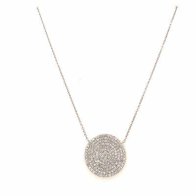 14K Pave Circle Disc Pendant Necklace White Gold 0.58ctw