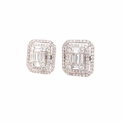 18K Diamond Halo Cluster Stud Earring White Gold