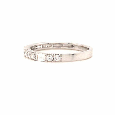 14K Round and Baguette Diamond Band White Gold