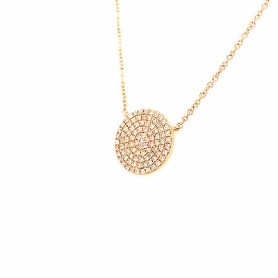 14K Pave Circle Disc Pendant Necklace Yellow Gold 0.29ctw
