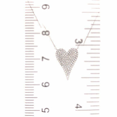 14K Diamond Pave Heart Necklace White Gold 0.38ctw