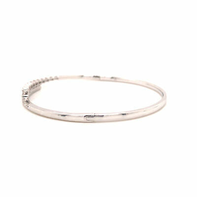 18K Baguette and Round Diamond Bangle White Gold