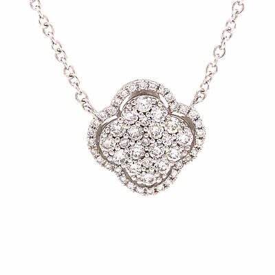 18K Diamond (5) Cluster Clover Station Necklace White Gold