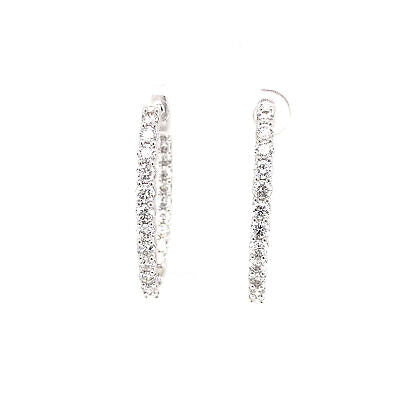14K Diamond In/Out Oval Hoop Earring White Gold