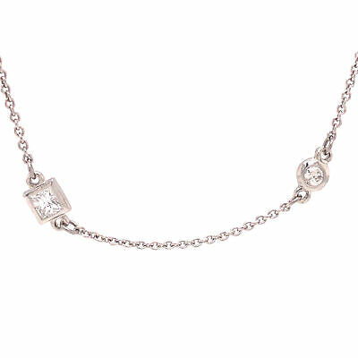 Platinum Round and Princess Diamond-by-the Yard Necklace