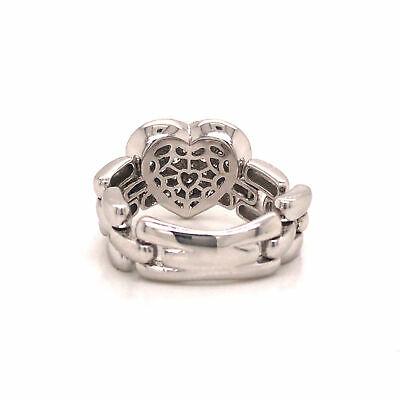 18K Diamond Pave Heart Flexible Chain Ring White Gold