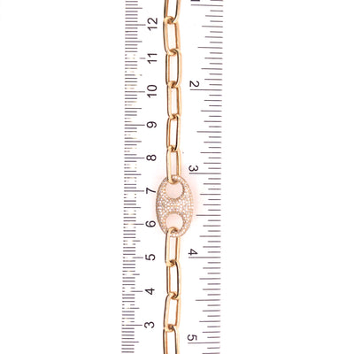 14K Diamond Oval Plate Paperclip Bracelet Yellow Gold