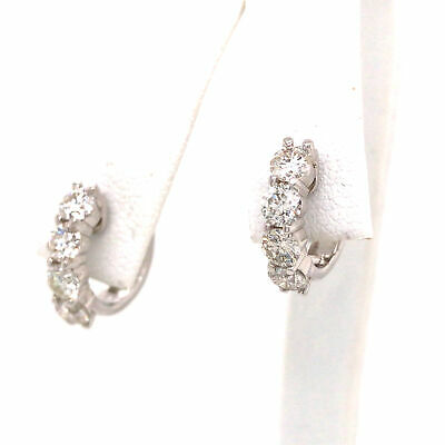 14K Diamond Huggie Earrings White Gold