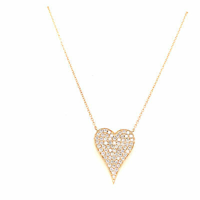 14K Diamond Pave Heart Pendant Necklace Yellow Gold
