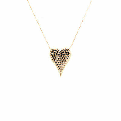 14K Diamond Pave Heart Pendant Necklace Yellow Gold
