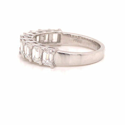 Platinum Emerald Cut Diamond Halfway Eternity Band