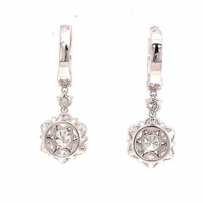18K Diamond Cluster Dangle Earrings White Gold