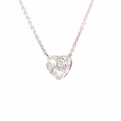 14K Diamond Cluster Heart Pendant White Gold