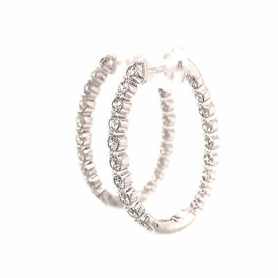 14K 2.0 Carat Diamond Oval In/Out Hoop Earrings White Gold