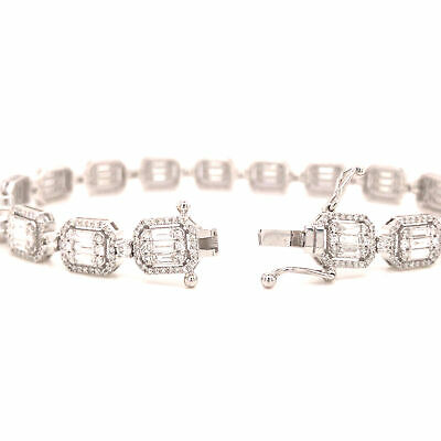18K Diamond Cluster Tennis Bracelet White Gold