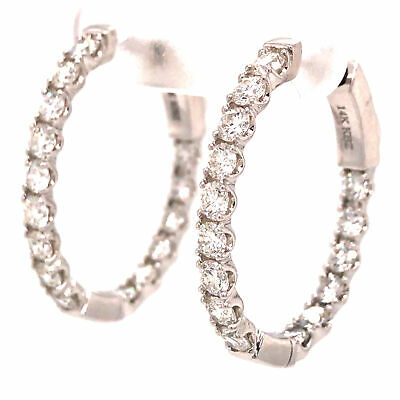 14K 1.91 Carat Diamond Oval In/Out Hoop Earrings White Gold