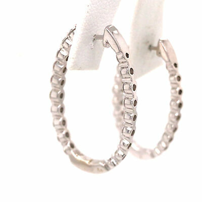 14K Oval Shape Diamond In/out Hoops White Gold