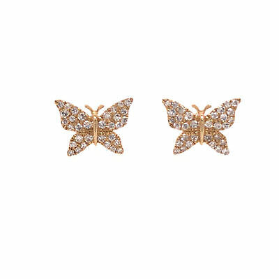 14K Diamond Pave Butterfly Earrings Yellow Gold