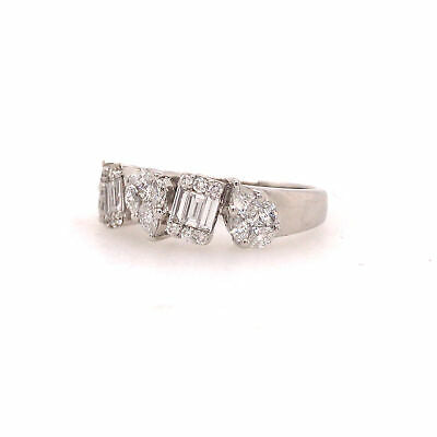 18K Geometric Cluster Band White Gold