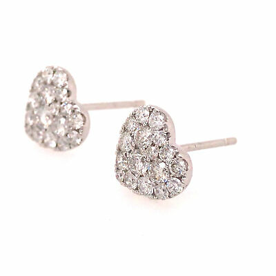 14K Diamond Heart Shape Cluster Earrings White Gold