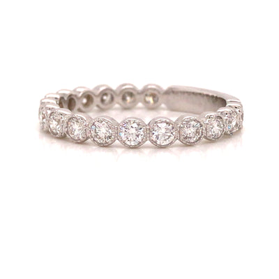 14K Round Diamond Miligrain Band White Gold
