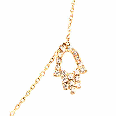 14K Diamond Eye, Circle, Hand Hamsa Necklace Yellow Gold