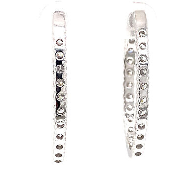 14K Diamond In/Out Oval Hoop Earring White Gold