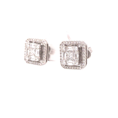 18K Diamond Cluster Stud Earring White Gold