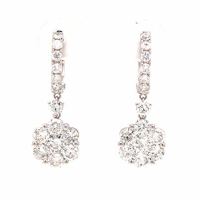 18K Diamond Cluster Dangle Earrings White Gold